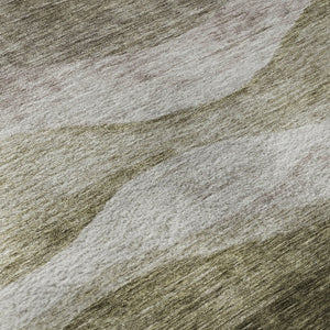 HomeRoots 8' Taupe and Beige Abstract Round Rug – Washable, Stain Resistant, UV Protected for Modern Spaces 686345