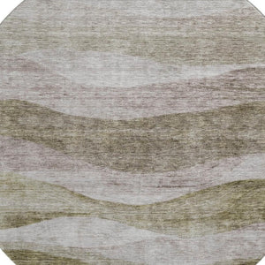 HomeRoots 8' Taupe and Beige Abstract Round Rug – Washable, Stain Resistant, UV Protected for Modern Spaces 686345