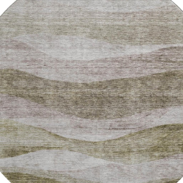 HomeRoots 8' Taupe and Beige Abstract Round Rug – Washable, Stain Resistant, UV Protected for Modern Spaces 686345