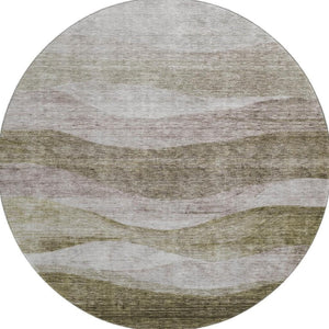 HomeRoots 8' Taupe and Beige Abstract Round Rug – Washable, Stain Resistant, UV Protected for Modern Spaces 686345