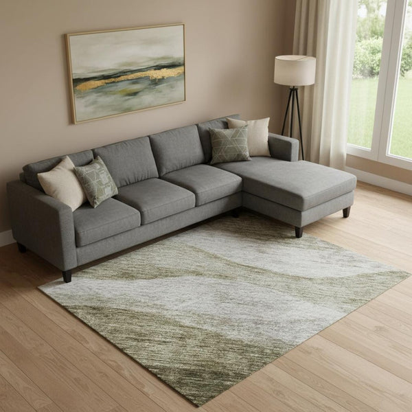 HomeRoots 9' X 12' Taupe And Beige Abstract Area Rug – Washable, Stain Resistant, UV Protected for Busy Homes 686347