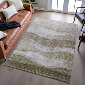 HomeRoots 9' X 12' Taupe And Beige Abstract Area Rug – Washable, Stain Resistant, UV Protected for Busy Homes 686347