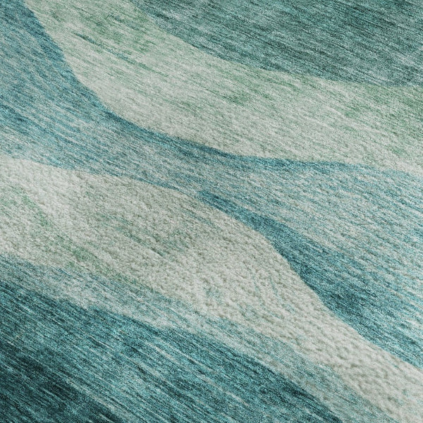 HomeRoots 5' X 8' Teal Aqua Abstract Area Rug - Washable, UV Protected, Stain Resistant for Modern Homes 686350