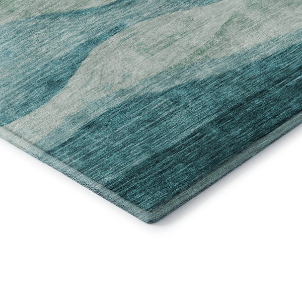 HomeRoots 8' Teal And Aqua Abstract Round Rug - Stylish, Washable, UV-Protected, Perfect for High-Traffic Spaces 686351