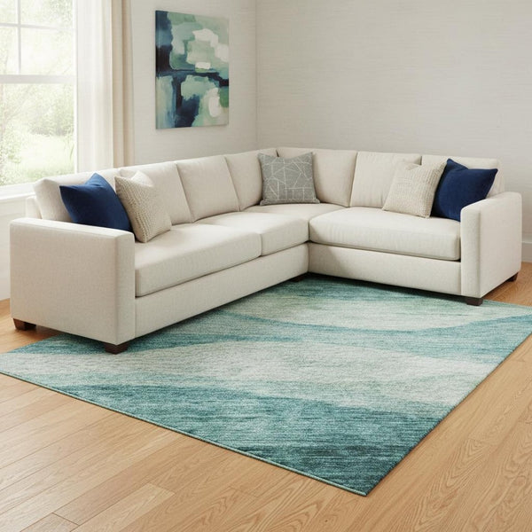 HomeRoots 8' X 10' Teal And Aqua Abstract Area Rug - Stylish, Stain Resistant, UV Protected & Easy Care! 686352