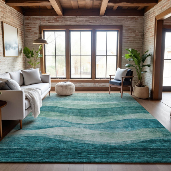 HomeRoots 8' X 10' Teal And Aqua Abstract Area Rug - Stylish, Stain Resistant, UV Protected & Easy Care! 686352