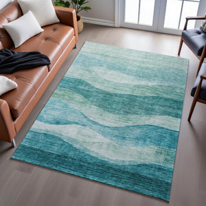 HomeRoots 8' X 10' Teal And Aqua Abstract Area Rug - Stylish, Stain Resistant, UV Protected & Easy Care! 686352