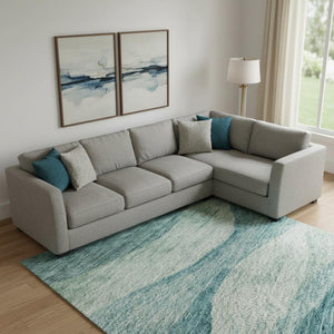 HomeRoots 9' X 12' Teal & Aqua Abstract Washable Area Rug – Durable, Stylish, UV Protected for High-Traffic Homes 686353