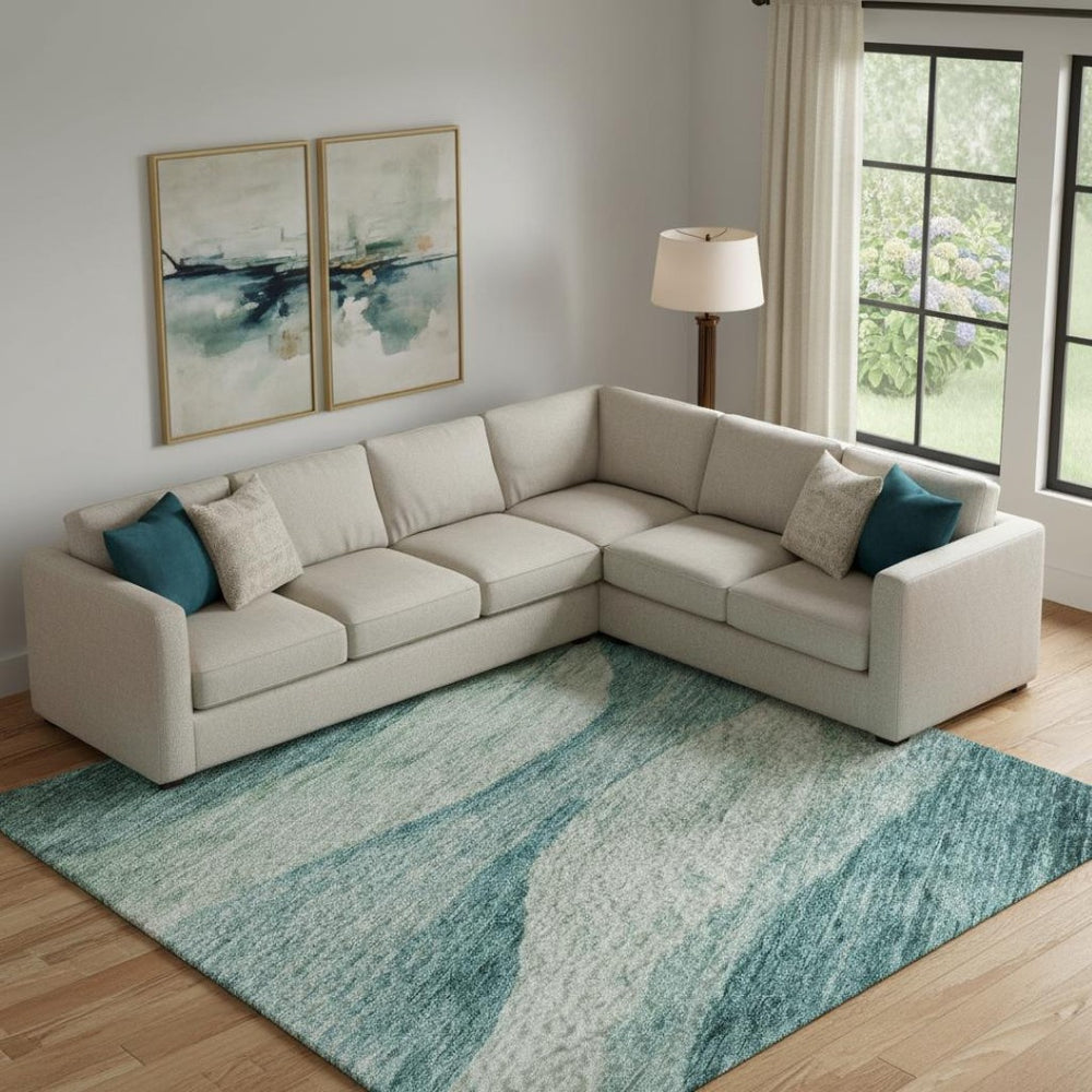 HomeRoots 10' X 14' Teal & Aqua Abstract Washable Area Rug – Stylish UV Protected Design for Busy Homes 686354