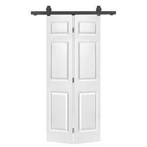 English Elm 24 in Primed Mdf Bi-fold Barn Door with Raised 6-panel Profile and Sliding Hardware B2763P490996