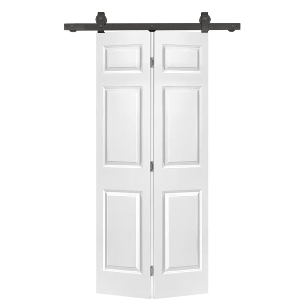 English Elm 24 in Primed Mdf Bi-fold Barn Door with Raised 6-panel Profile and Sliding Hardware B2763P490992