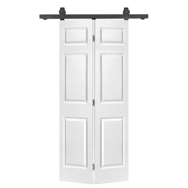 English Elm 24 in Primed Mdf Bi-fold Barn Door with Raised 6-panel Profile and Sliding Hardware B2763P490984