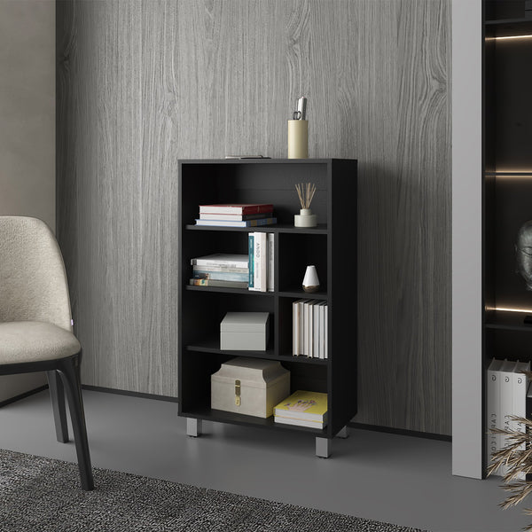 English Elm Charco Three-Shelf Bookcase Melamine, Scratch-Resistant Compact Storage for Living Room or Office Decor Black 37 L x 25.2 W x 2.8 H B128P244990