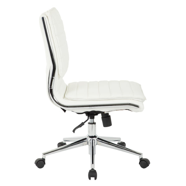 OSP Home Furnishings Armless Mid-back Faux Leather Office Chair with Lumbar Support and Chrome Base White SPX23592C-U11