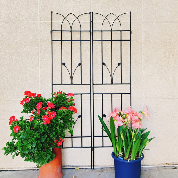 English Elm 4 Pack Powder-coated Metal Garden Trellises Rustproof Climbing Plant Outdoor Support Black W1586P147482