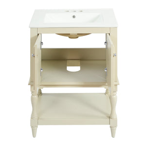 English Elm 24'' French Style Bathroom Vanity with Ceramic Sink Soft Close Cabinet and Drawer Beige N710P411341Y