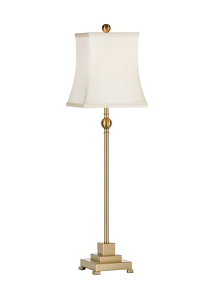 Chelsea House Kensington Antique Brass Buffet Lamp With Square Cream Shade — Transitional 34" Accent Lighting, Elegant Ambience 68649