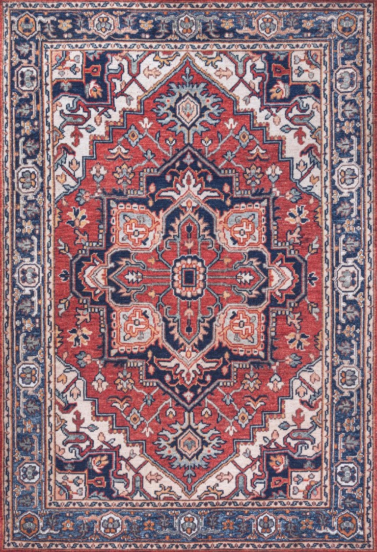 HomeRoots 5x8 Chenille Medallion Area Rug Machine Washable Low Pile for Living or Bedroom 686528