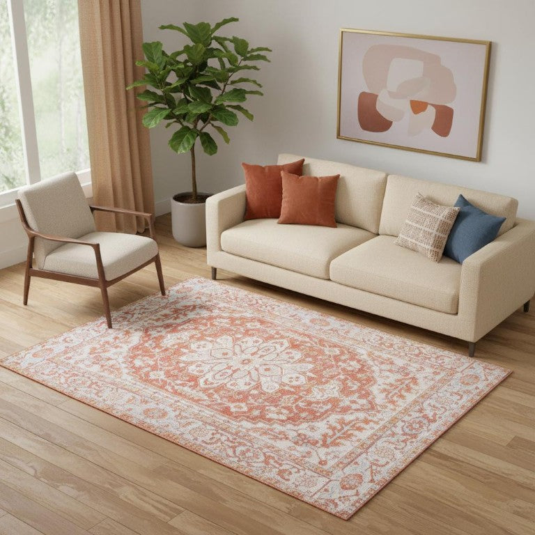 5x8 Chenille Medallion Area Rug Power Loomed Low Pile with Non Slip Cotton Backing