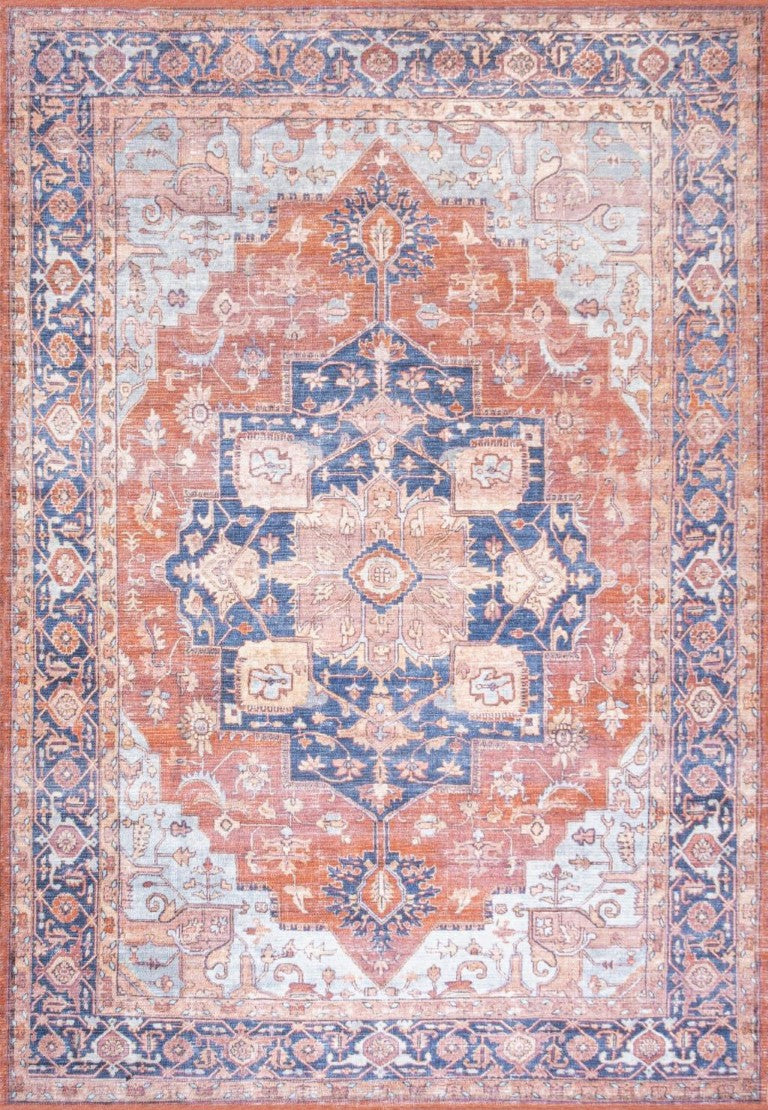HomeRoots 5x8 Chenille Medallion Area Rug Machine Washable Low Pile for Living Room 686536