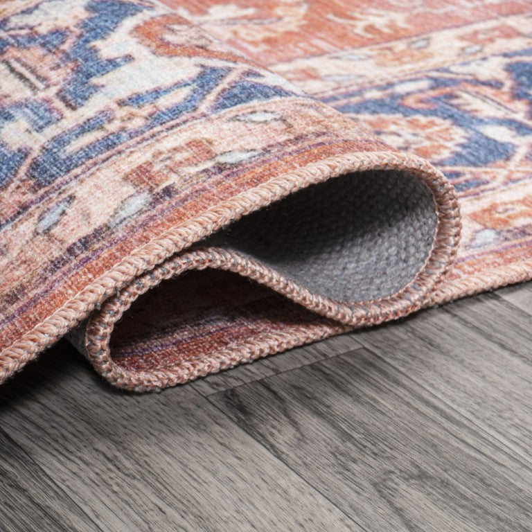 HomeRoots 5x8 Chenille Medallion Area Rug Machine Washable Low Pile for Living Room 686536
