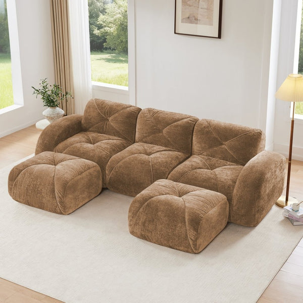 English Elm U-shaped Modular Cloud Sofa Tufted Velvet High Density Foam for Home Theater Lounge W714S01599