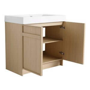 English Elm 36" Freestanding Bathroom Vanity with White Resin Sink, Soft-Close Doors, Adjustable Shelf, Modern Durable Finish W999P239161