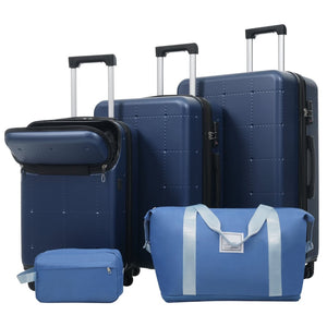 English Elm Luggage 5 Piece Hardside Abs Set with Front Access Carry on and Tsa Spinner Wheels Blue N732P391557C