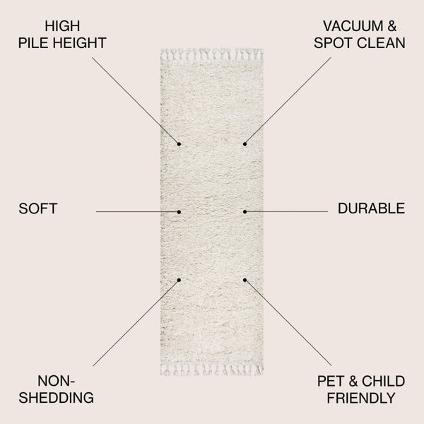HomeRoots 8' White Runner Rug with Elegant Fringe - Durable, Soft Pile for Hallways, Kitchens & Entryways 686606