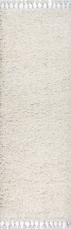 HomeRoots 8' White Runner Rug with Elegant Fringe - Durable, Soft Pile for Hallways, Kitchens & Entryways 686606