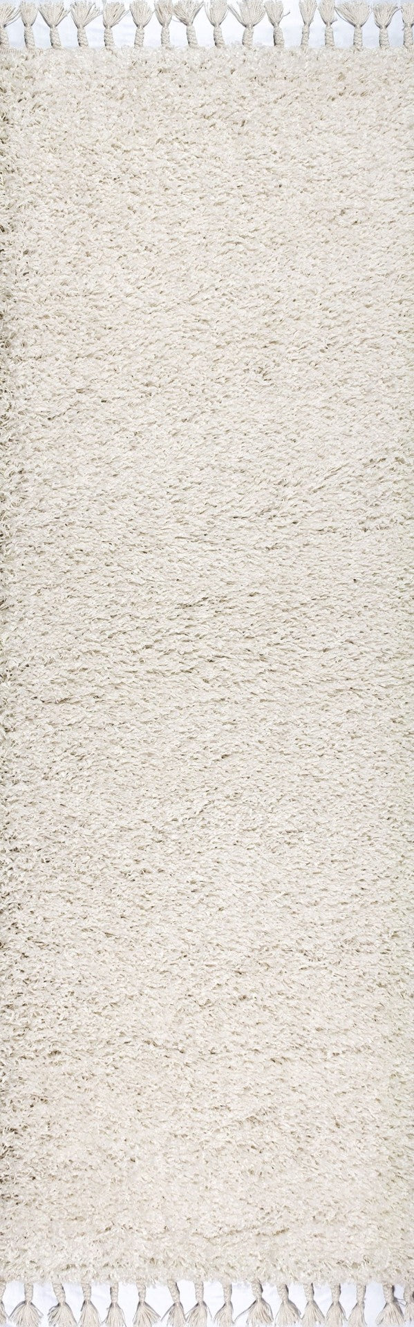 HomeRoots 8' White Runner Rug with Elegant Fringe - Durable, Soft Pile for Hallways, Kitchens & Entryways 686606