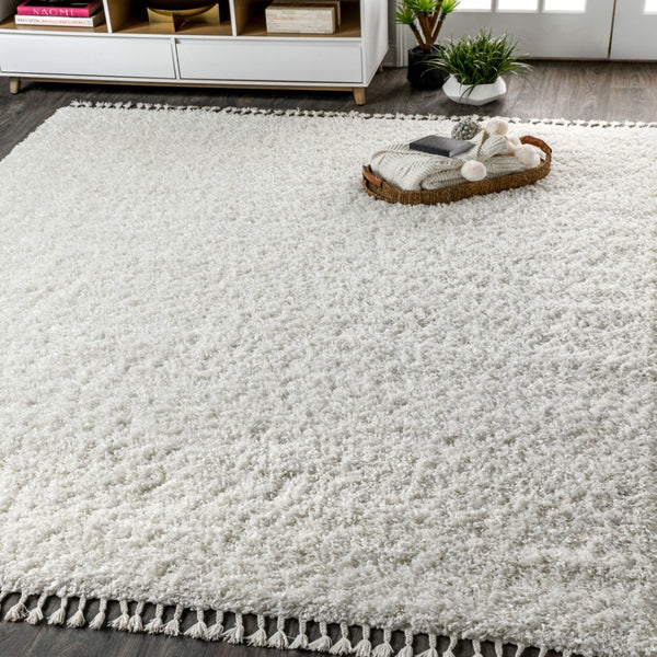 HomeRoots 4' X 6' White Area Rug with Classic Fringe Tassels – Durable, Soft, and Perfect for Any Space! 686608
