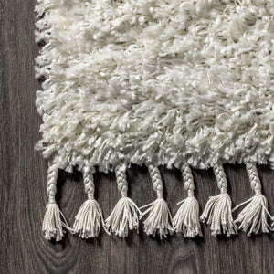 HomeRoots 5' x 8' Elegant White Area Rug with Fringe - Plush, Durable, and Stylish for Any Room Décor 686609
