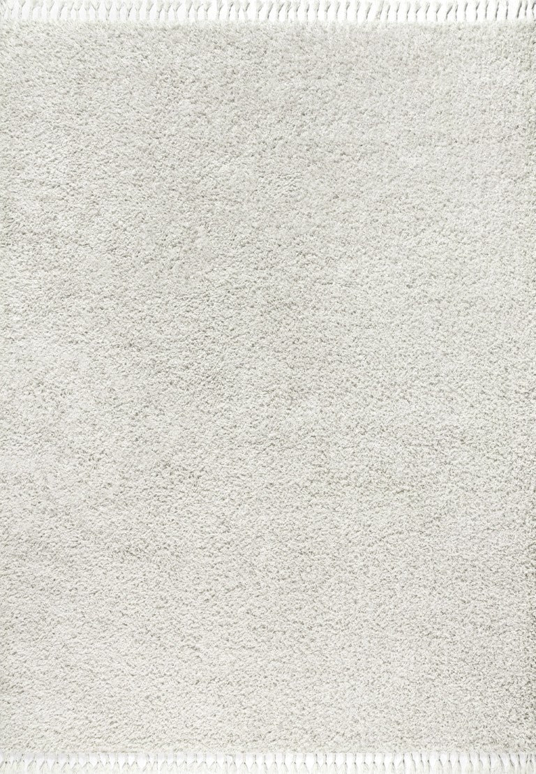 HomeRoots 8 X 10 White Plush Polypropylene Area Rug with Fringe Tassel Edges for Living Rooms 686610