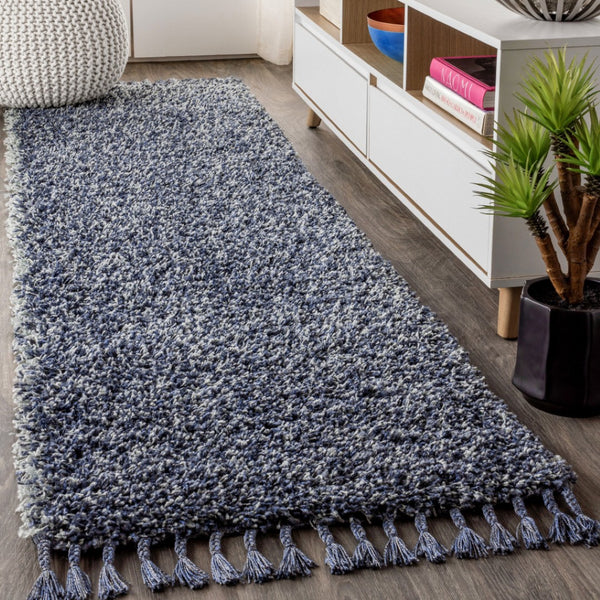 HomeRoots 8' Denim Blue Runner Rug - Soft, Durable, Fringed Design Perfect for Hallways, Kitchens, and More 686616