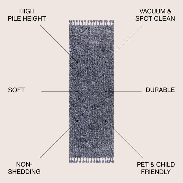 HomeRoots 8' Denim Blue Runner Rug - Soft, Durable, Fringed Design Perfect for Hallways, Kitchens, and More 686616
