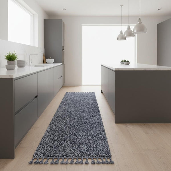 HomeRoots 8' Denim Blue Runner Rug - Soft, Durable, Fringed Design Perfect for Hallways, Kitchens, and More 686616