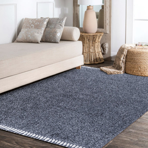 HomeRoots 4' Denim Blue Area Rug with Fringe | Stylish, Durable, and Soft for Modern Living Spaces & Décor 686618