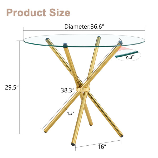 English Elm A Round Tempered Glass Dining Table with Sculptural Black Metal Legs for Modern Spaces W1151P411358