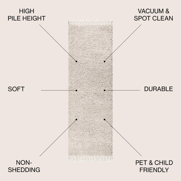 HomeRoots 8' Cream Runner Rug with Fringed Tassels - Stylish, Durable, and Soft for High-Traffic Spaces 686621