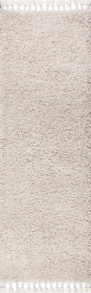 HomeRoots 8' Cream Runner Rug with Fringed Tassels - Stylish, Durable, and Soft for High-Traffic Spaces 686621