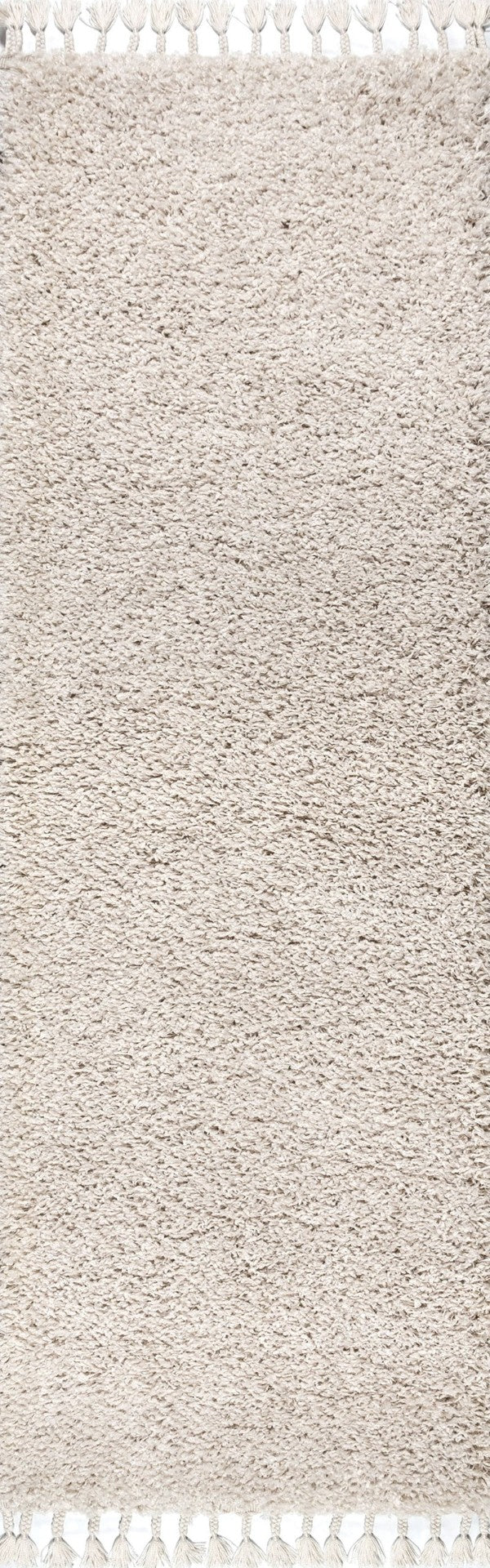 HomeRoots 8' Cream Runner Rug with Fringed Tassels - Stylish, Durable, and Soft for High-Traffic Spaces 686621
