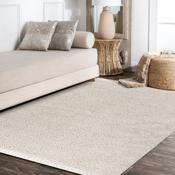 HomeRoots 4' Cream Area Rug with Fringe - Soft, Durable & Stylish - Perfect for Living Rooms, Bedrooms & More! 686623