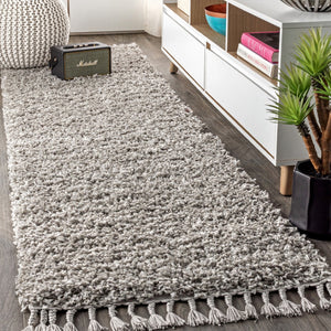 HomeRoots 8' Gray Runner Rug with Fringed Tassels - Soft, Durable, and Stylish for High-Traffic Areas! 686626