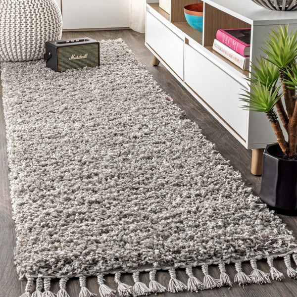 HomeRoots 8' Gray Runner Rug with Fringed Tassels - Soft, Durable, and Stylish for High-Traffic Areas! 686626