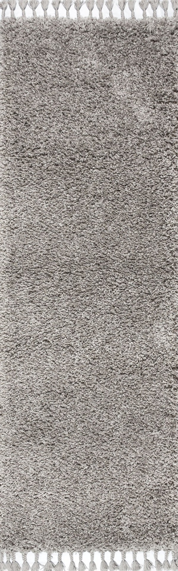 HomeRoots 8' Gray Runner Rug with Fringed Tassels - Soft, Durable, and Stylish for High-Traffic Areas! 686626