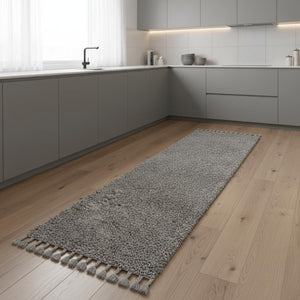 HomeRoots 8' Gray Runner Rug with Fringed Tassels - Soft, Durable, and Stylish for High-Traffic Areas! 686626
