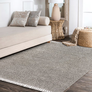 HomeRoots 5' X 8' Gray Area Rug with Fringed Tassels - Soft, Durable, Modern Design for Living Spaces & More 686629