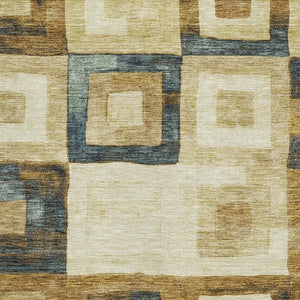 HomeRoots 5' X 8' Beige Teal and Gold Washable Geometric Area Rug with UV Protection for Modern Homes 686659