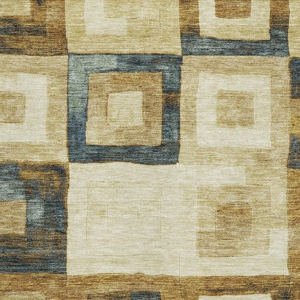 HomeRoots 5' X 8' Beige Teal and Gold Washable Geometric Area Rug with UV Protection for Modern Homes 686659